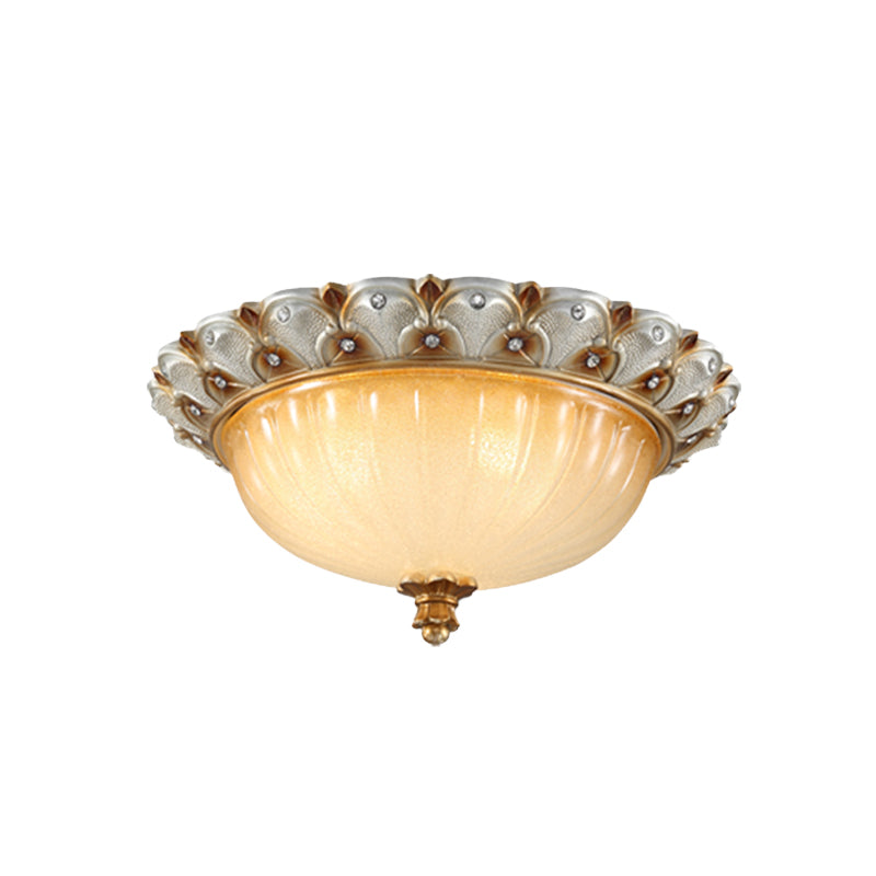 Bronze/White 3-Bulb Flushmount Traditionalist Yellow Glass Flush Mount Light Fixture for Living Room Clearhalo 'Ceiling Lights' 'Close To Ceiling Lights' 'Close to ceiling' 'Flush mount' Lighting' 813331