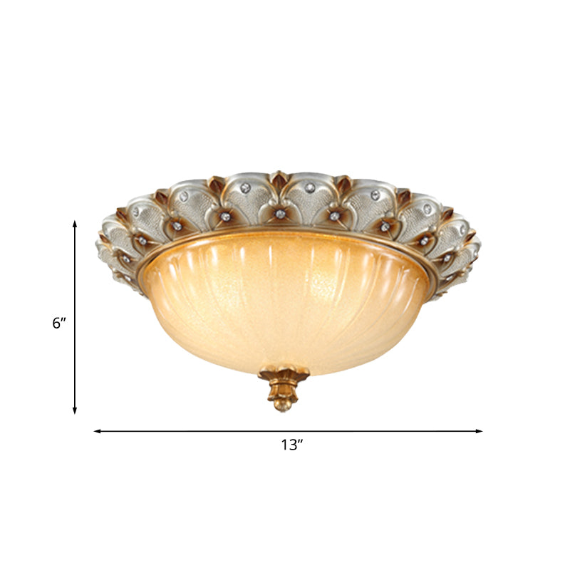 Bronze/White 3-Bulb Flushmount Traditionalist Yellow Glass Flush Mount Light Fixture for Living Room Clearhalo 'Ceiling Lights' 'Close To Ceiling Lights' 'Close to ceiling' 'Flush mount' Lighting' 813332