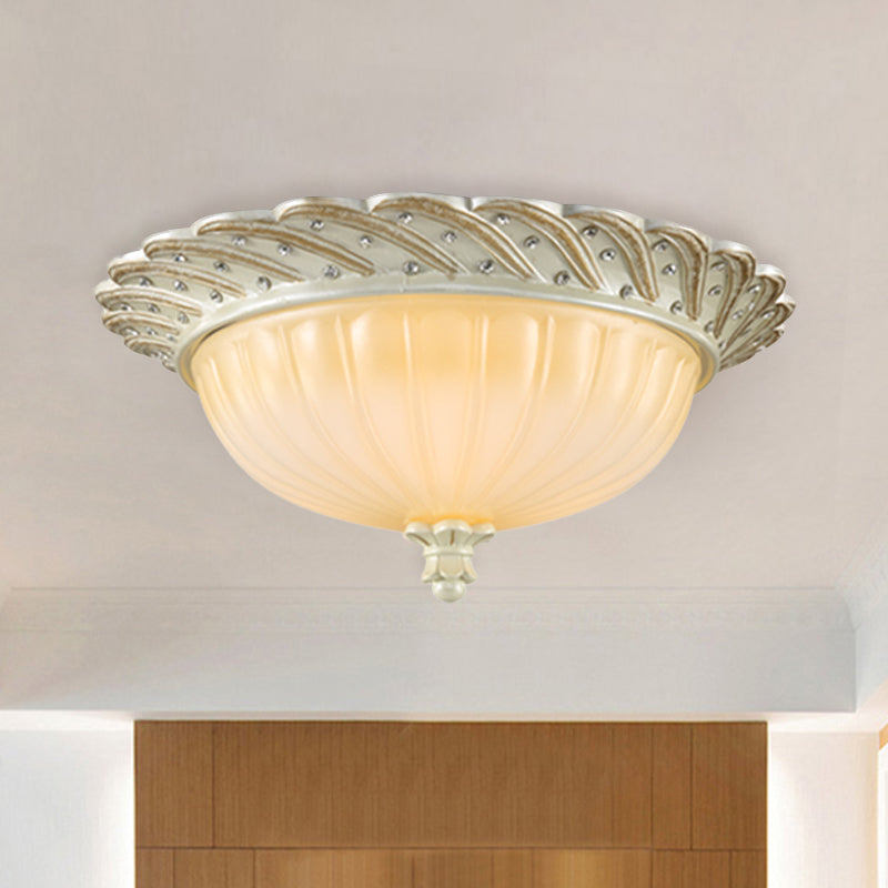 Bronze/White 3-Bulb Flushmount Traditionalist Yellow Glass Flush Mount Light Fixture for Living Room White Clearhalo 'Ceiling Lights' 'Close To Ceiling Lights' 'Close to ceiling' 'Flush mount' Lighting' 813333