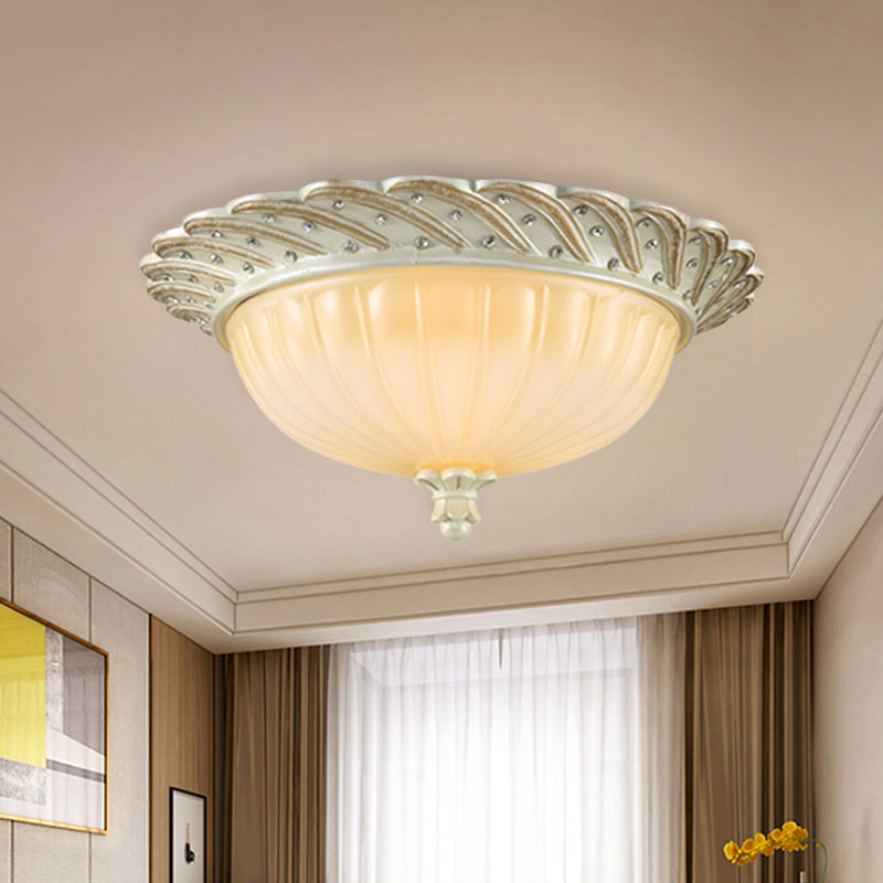 Bronze/White 3-Bulb Flushmount Traditionalist Yellow Glass Flush Mount Light Fixture for Living Room Clearhalo 'Ceiling Lights' 'Close To Ceiling Lights' 'Close to ceiling' 'Flush mount' Lighting' 813335