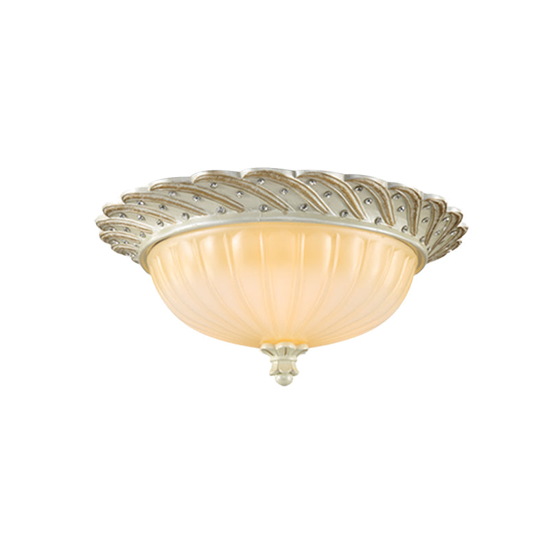 Bronze/White 3-Bulb Flushmount Traditionalist Yellow Glass Flush Mount Light Fixture for Living Room Clearhalo 'Ceiling Lights' 'Close To Ceiling Lights' 'Close to ceiling' 'Flush mount' Lighting' 813336