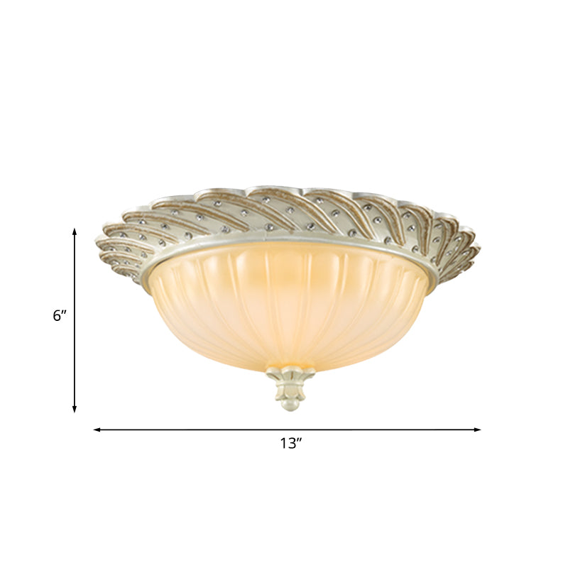 Bronze/White 3-Bulb Flushmount Traditionalist Yellow Glass Flush Mount Light Fixture for Living Room Clearhalo 'Ceiling Lights' 'Close To Ceiling Lights' 'Close to ceiling' 'Flush mount' Lighting' 813337