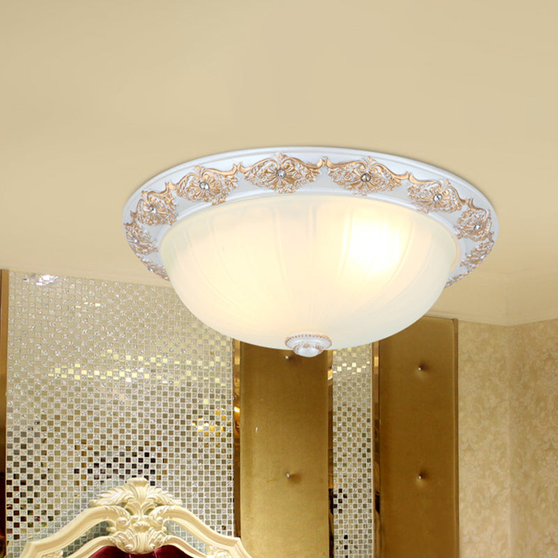 Frosted White Glass Dome Flushmount 3-Light Bedroom Flush Mount Recessed Lighting with Carved Edge White B Clearhalo 'Ceiling Lights' 'Close To Ceiling Lights' 'Close to ceiling' 'Flush mount' Lighting' 813338