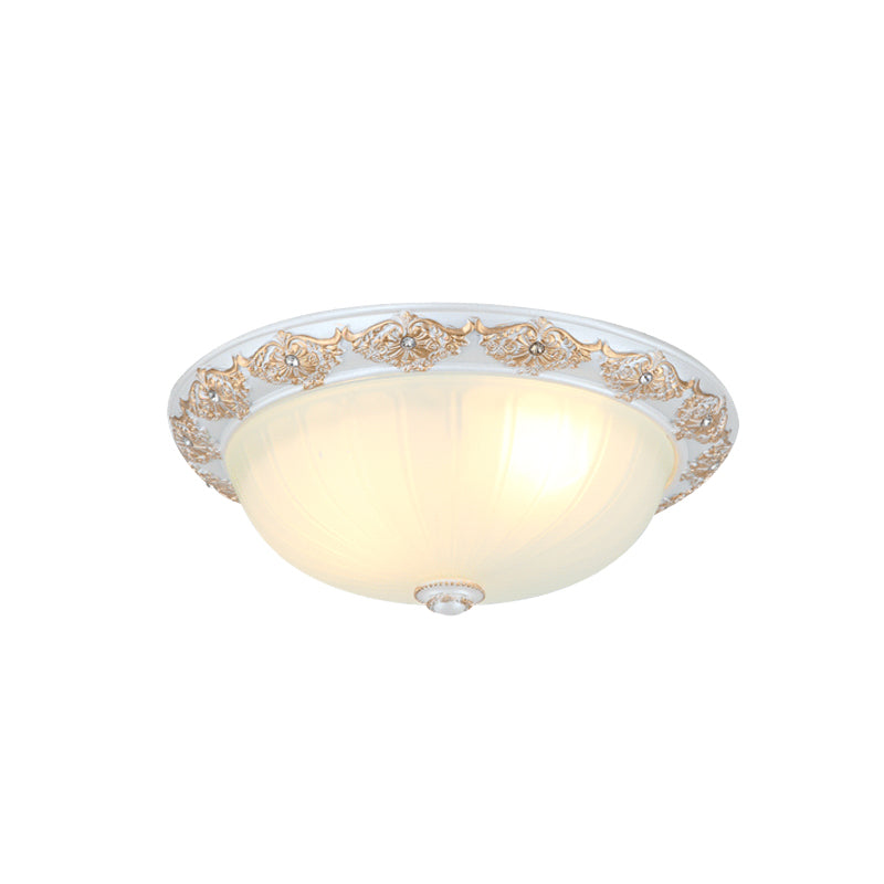 Frosted White Glass Dome Flushmount 3-Light Bedroom Flush Mount Recessed Lighting with Carved Edge Clearhalo 'Ceiling Lights' 'Close To Ceiling Lights' 'Close to ceiling' 'Flush mount' Lighting' 813340