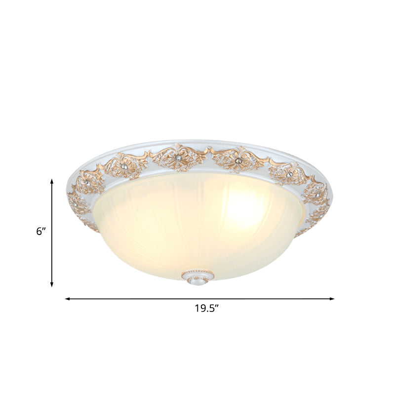 Frosted White Glass Dome Flushmount 3-Light Bedroom Flush Mount Recessed Lighting with Carved Edge Clearhalo 'Ceiling Lights' 'Close To Ceiling Lights' 'Close to ceiling' 'Flush mount' Lighting' 813341