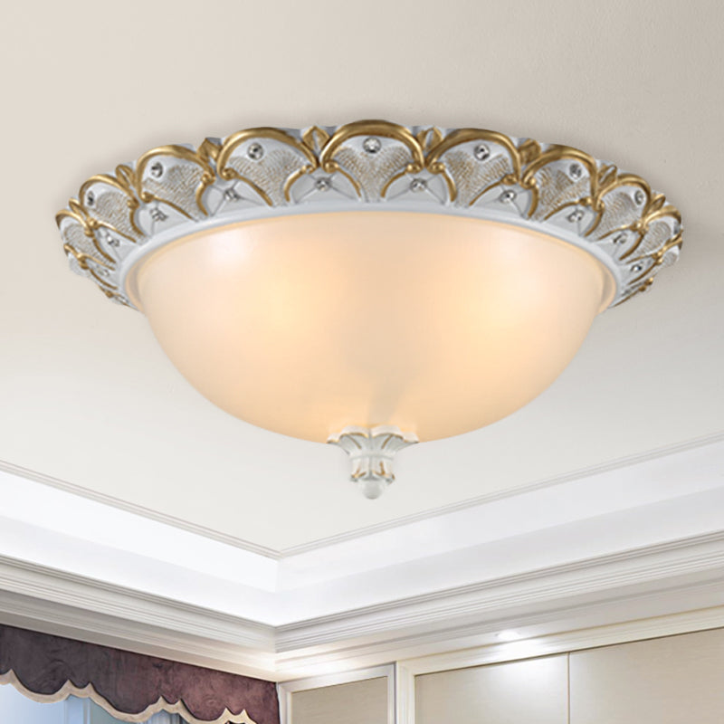 Frosted White Glass Dome Flushmount 3-Light Bedroom Flush Mount Recessed Lighting with Carved Edge White A Clearhalo 'Ceiling Lights' 'Close To Ceiling Lights' 'Close to ceiling' 'Flush mount' Lighting' 813342