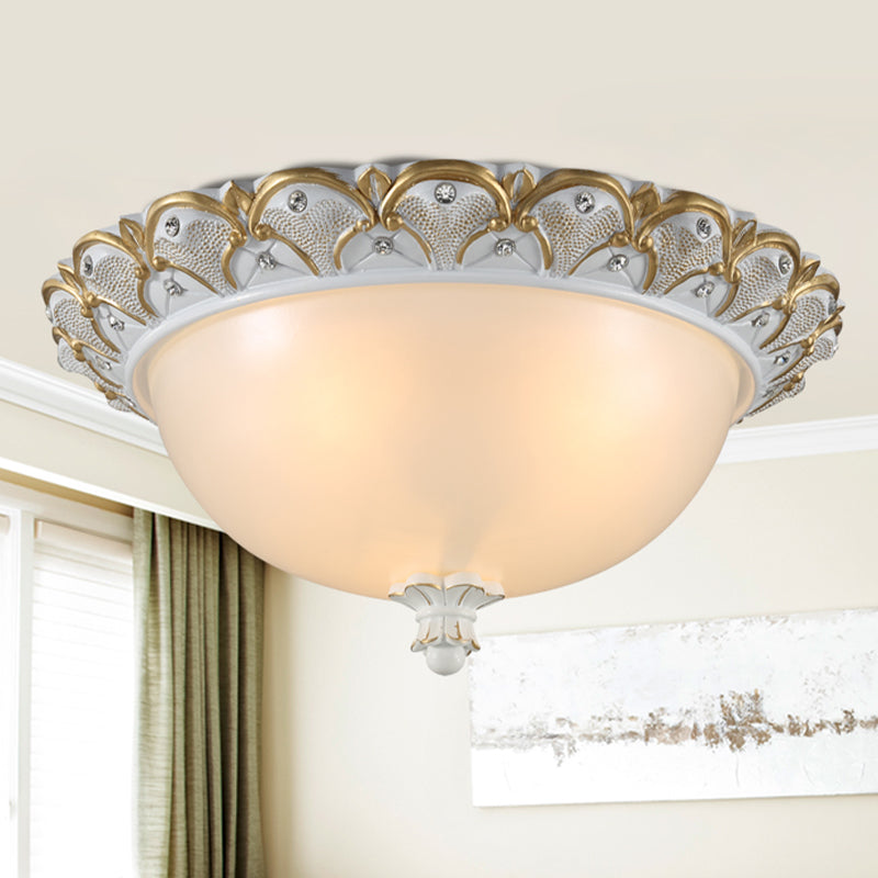 Frosted White Glass Dome Flushmount 3-Light Bedroom Flush Mount Recessed Lighting with Carved Edge Clearhalo 'Ceiling Lights' 'Close To Ceiling Lights' 'Close to ceiling' 'Flush mount' Lighting' 813344