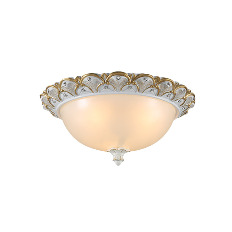 Frosted White Glass Dome Flushmount 3-Light Bedroom Flush Mount Recessed Lighting with Carved Edge Clearhalo 'Ceiling Lights' 'Close To Ceiling Lights' 'Close to ceiling' 'Flush mount' Lighting' 813345