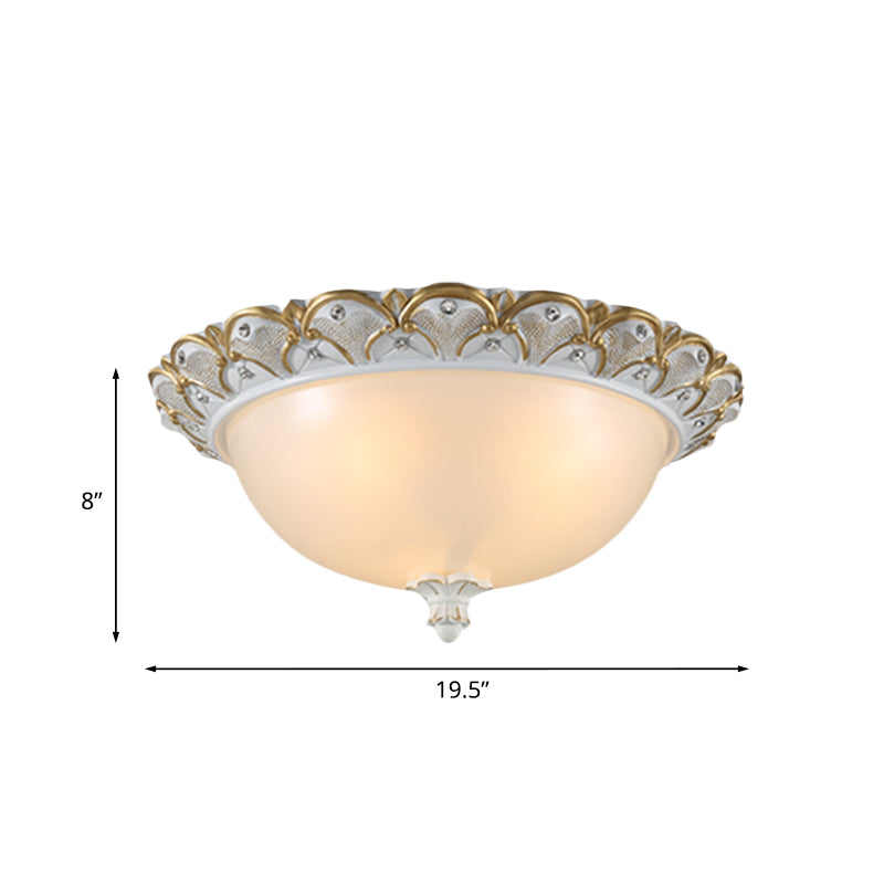 Frosted White Glass Dome Flushmount 3-Light Bedroom Flush Mount Recessed Lighting with Carved Edge Clearhalo 'Ceiling Lights' 'Close To Ceiling Lights' 'Close to ceiling' 'Flush mount' Lighting' 813346