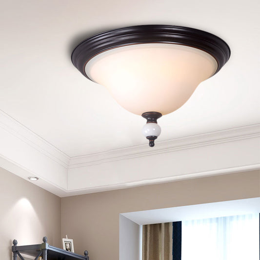 Dome Opal Glass Ceiling Lighting Classic 2-Bulb Bedroom Flush Mount Light in Black Black Clearhalo 'Ceiling Lights' 'Close To Ceiling Lights' 'Close to ceiling' 'Flush mount' Lighting' 813347