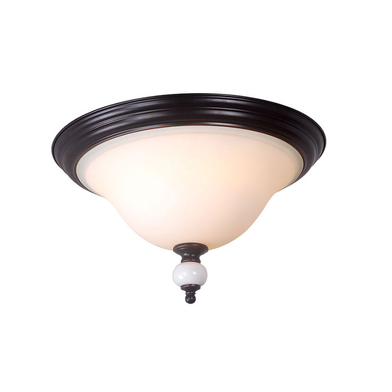 Dome Opal Glass Ceiling Lighting Classic 2-Bulb Bedroom Flush Mount Light in Black Clearhalo 'Ceiling Lights' 'Close To Ceiling Lights' 'Close to ceiling' 'Flush mount' Lighting' 813349