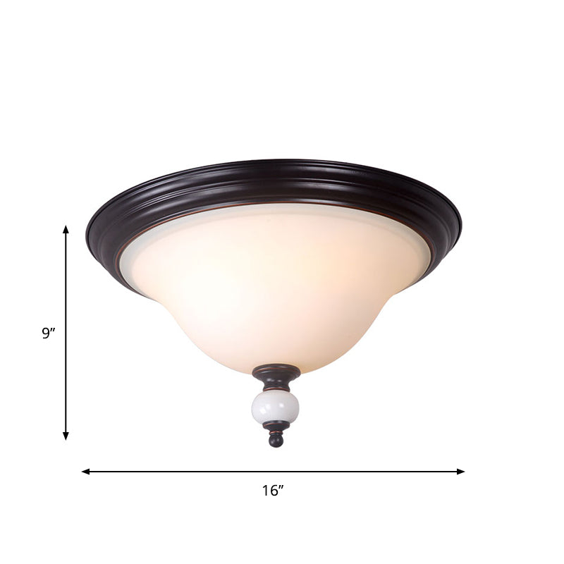 Dome Opal Glass Ceiling Lighting Classic 2-Bulb Bedroom Flush Mount Light in Black Clearhalo 'Ceiling Lights' 'Close To Ceiling Lights' 'Close to ceiling' 'Flush mount' Lighting' 813350