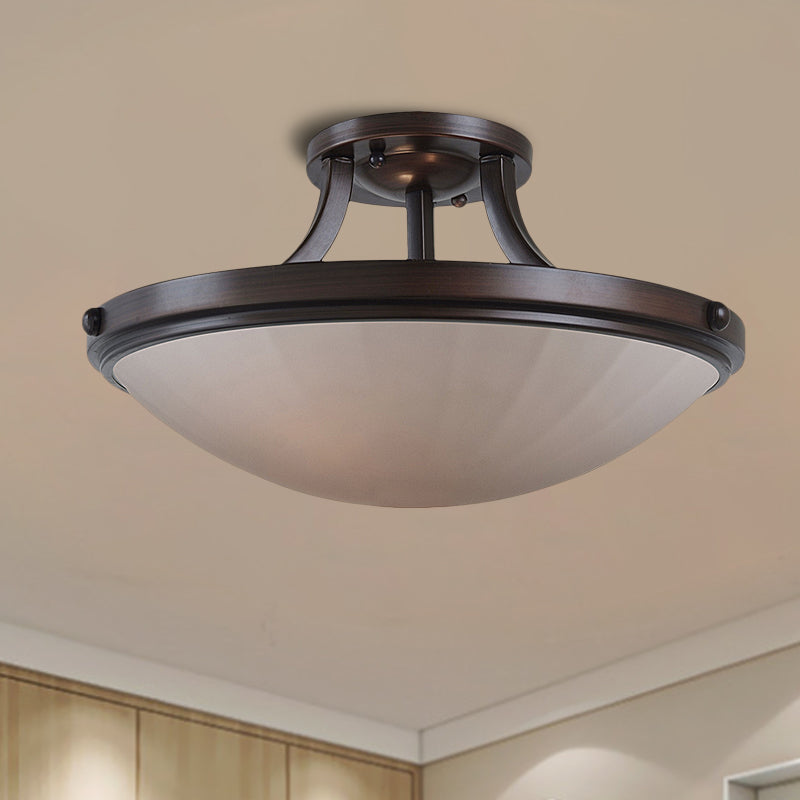 Black/Silver 3-Light Semi Flush Mount Classic Frosted Glass Bowl Flush Light Fixture for Bedroom Black Clearhalo 'Ceiling Lights' 'Close To Ceiling Lights' 'Close to ceiling' 'Glass shade' 'Glass' 'Semi-flushmount' Lighting' 813359