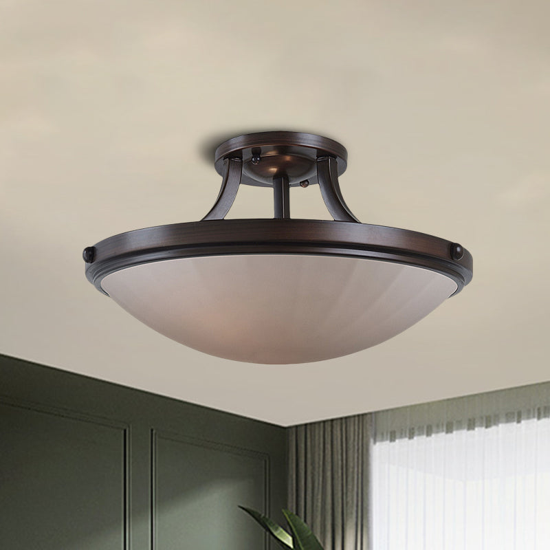 Black/Silver 3-Light Semi Flush Mount Classic Frosted Glass Bowl Flush Light Fixture for Bedroom Clearhalo 'Ceiling Lights' 'Close To Ceiling Lights' 'Close to ceiling' 'Glass shade' 'Glass' 'Semi-flushmount' Lighting' 813360
