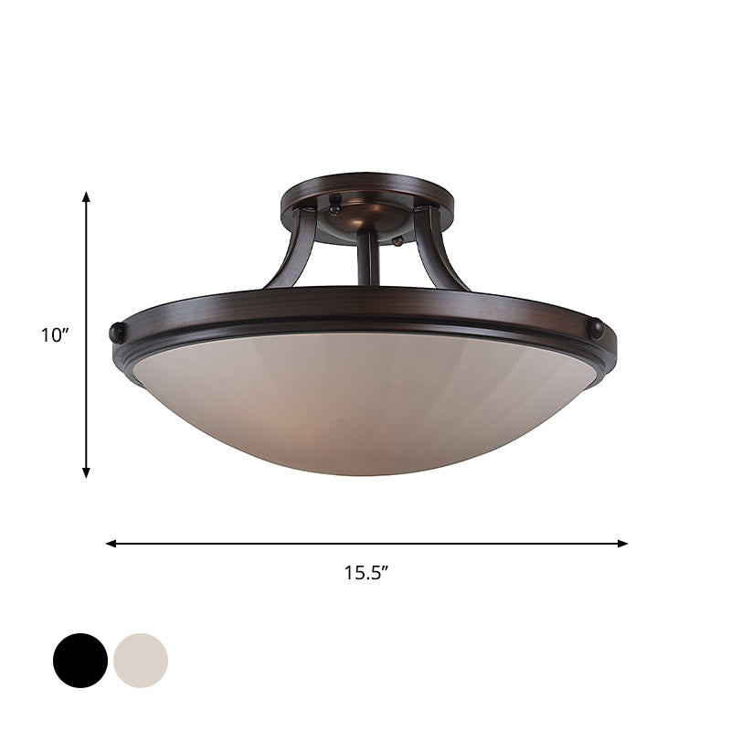 Black/Silver 3-Light Semi Flush Mount Classic Frosted Glass Bowl Flush Light Fixture for Bedroom Clearhalo 'Ceiling Lights' 'Close To Ceiling Lights' 'Close to ceiling' 'Glass shade' 'Glass' 'Semi-flushmount' Lighting' 813362