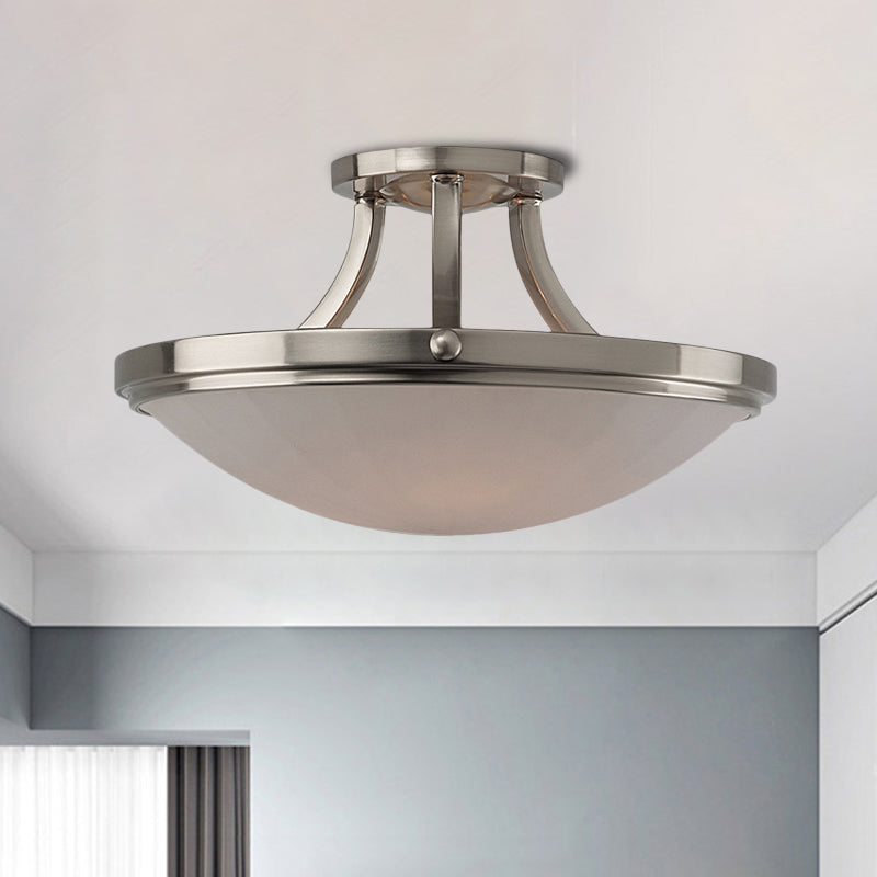 Black/Silver 3-Light Semi Flush Mount Classic Frosted Glass Bowl Flush Light Fixture for Bedroom Clearhalo 'Ceiling Lights' 'Close To Ceiling Lights' 'Close to ceiling' 'Glass shade' 'Glass' 'Semi-flushmount' Lighting' 813364