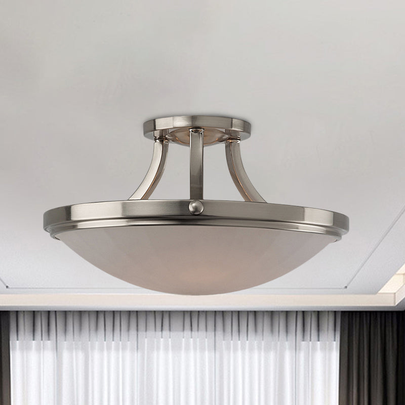 Black/Silver 3-Light Semi Flush Mount Classic Frosted Glass Bowl Flush Light Fixture for Bedroom Clearhalo 'Ceiling Lights' 'Close To Ceiling Lights' 'Close to ceiling' 'Glass shade' 'Glass' 'Semi-flushmount' Lighting' 813365