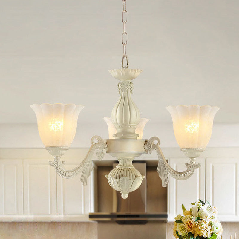 Milk Glass Blossom Chandelier Traditional 3/5/8 Heads Dining Room Hanging Pendant Light in Beige Clearhalo 'Ceiling Lights' 'Chandeliers' Lighting' options 813393