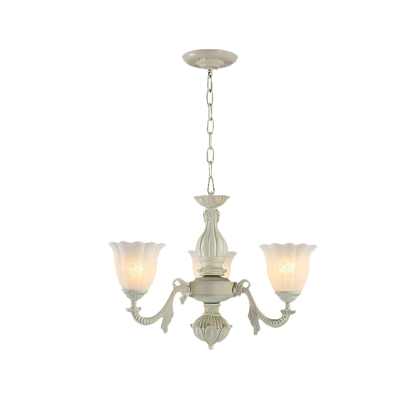 Milk Glass Blossom Chandelier Traditional 3/5/8 Heads Dining Room Hanging Pendant Light in Beige Clearhalo 'Ceiling Lights' 'Chandeliers' Lighting' options 813394