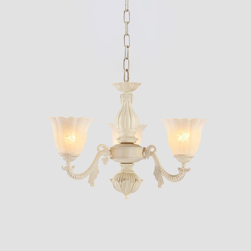 Milk Glass Blossom Chandelier Traditional 3/5/8 Heads Dining Room Hanging Pendant Light in Beige Clearhalo 'Ceiling Lights' 'Chandeliers' Lighting' options 813395