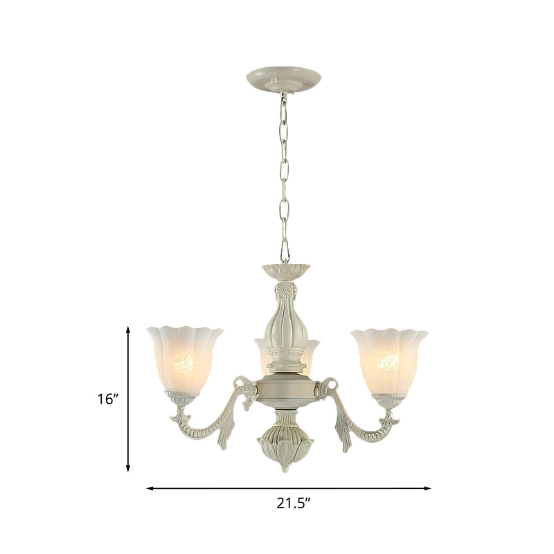 Milk Glass Blossom Chandelier Traditional 3/5/8 Heads Dining Room Hanging Pendant Light in Beige Clearhalo 'Ceiling Lights' 'Chandeliers' Lighting' options 813396