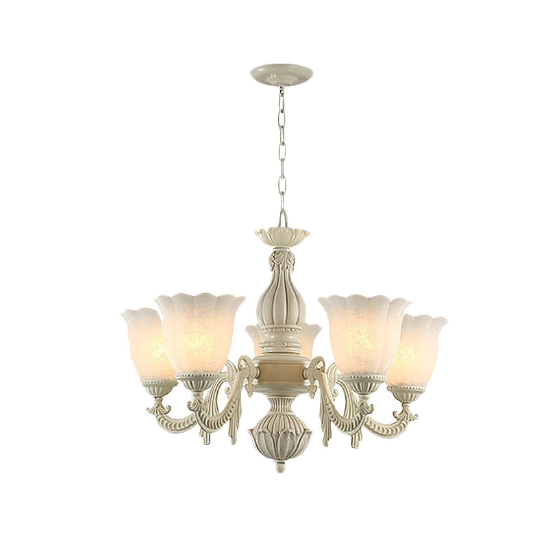 Milk Glass Blossom Chandelier Traditional 3/5/8 Heads Dining Room Hanging Pendant Light in Beige Clearhalo 'Ceiling Lights' 'Chandeliers' Lighting' options 813399