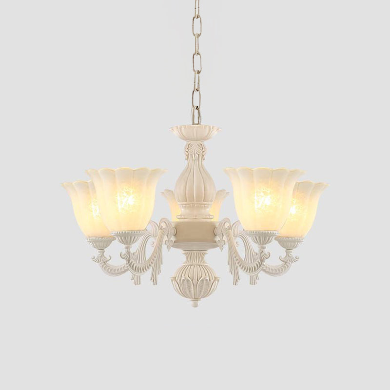 Milk Glass Blossom Chandelier Traditional 3/5/8 Heads Dining Room Hanging Pendant Light in Beige Clearhalo 'Ceiling Lights' 'Chandeliers' Lighting' options 813400