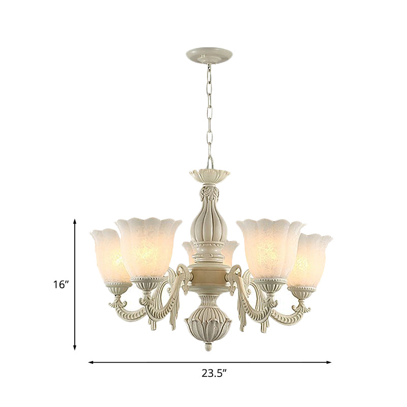 Milk Glass Blossom Chandelier Traditional 3/5/8 Heads Dining Room Hanging Pendant Light in Beige Clearhalo 'Ceiling Lights' 'Chandeliers' Lighting' options 813401