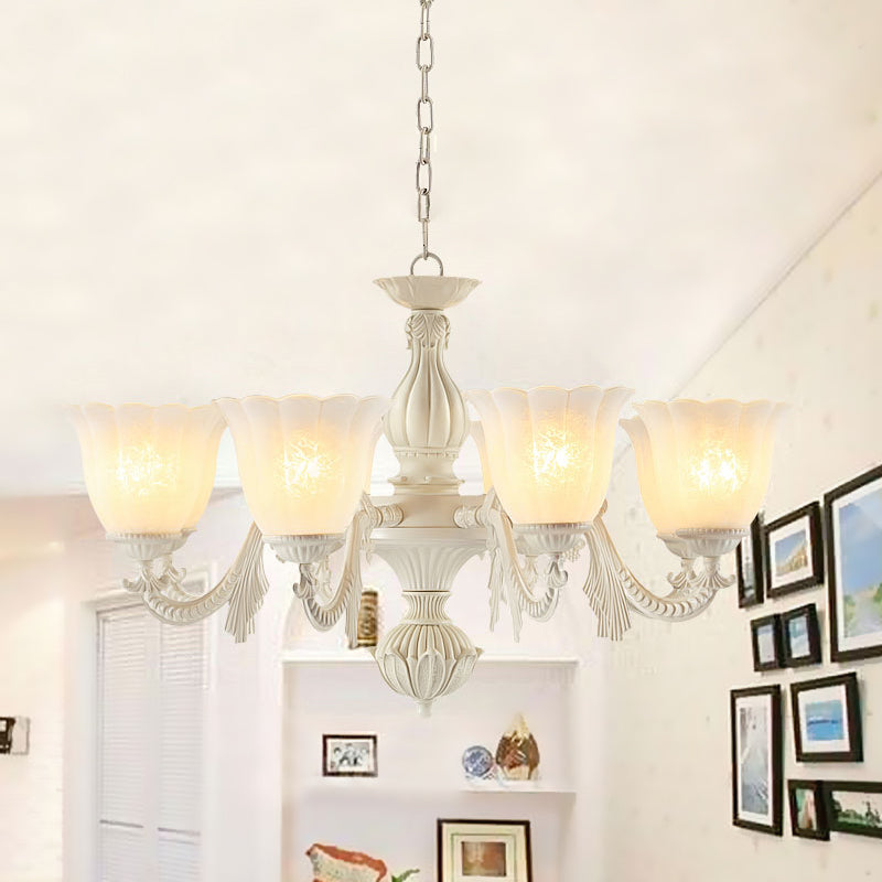 Milk Glass Blossom Chandelier Traditional 3/5/8 Heads Dining Room Hanging Pendant Light in Beige Clearhalo 'Ceiling Lights' 'Chandeliers' Lighting' options 813402