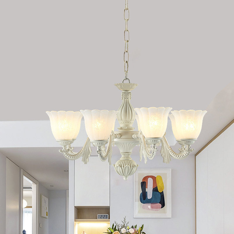 Milk Glass Blossom Chandelier Traditional 3/5/8 Heads Dining Room Hanging Pendant Light in Beige Clearhalo 'Ceiling Lights' 'Chandeliers' Lighting' options 813403