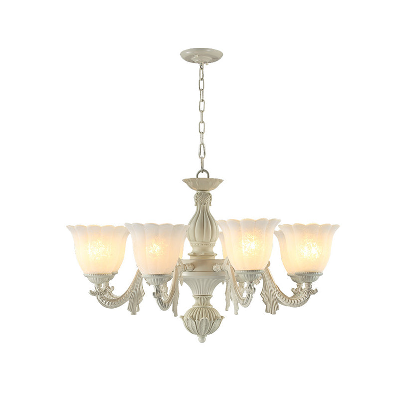 Milk Glass Blossom Chandelier Traditional 3/5/8 Heads Dining Room Hanging Pendant Light in Beige Clearhalo 'Ceiling Lights' 'Chandeliers' Lighting' options 813404