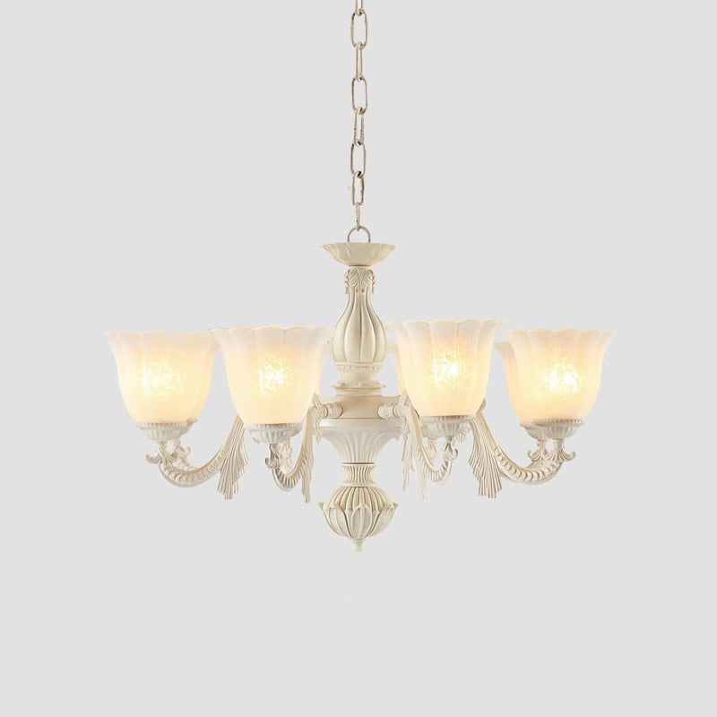 Milk Glass Blossom Chandelier Traditional 3/5/8 Heads Dining Room Hanging Pendant Light in Beige Clearhalo 'Ceiling Lights' 'Chandeliers' Lighting' options 813405