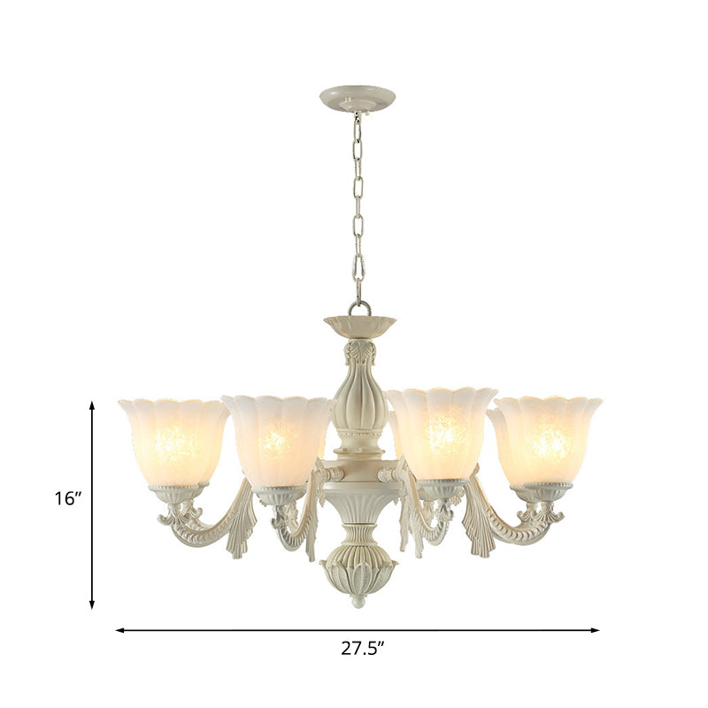 Milk Glass Blossom Chandelier Traditional 3/5/8 Heads Dining Room Hanging Pendant Light in Beige Clearhalo 'Ceiling Lights' 'Chandeliers' Lighting' options 813406