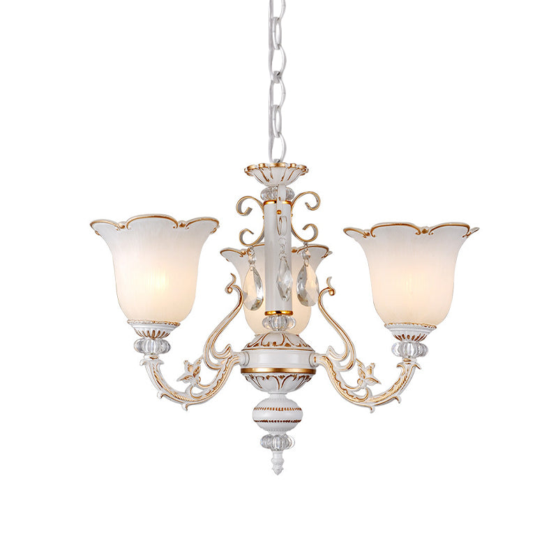 Cream Glass Floral Chandelier Light Traditional 3/5/6 Lights Bedroom Suspension Pendant in Beige Clearhalo 'Ceiling Lights' 'Chandeliers' Lighting' options 813408