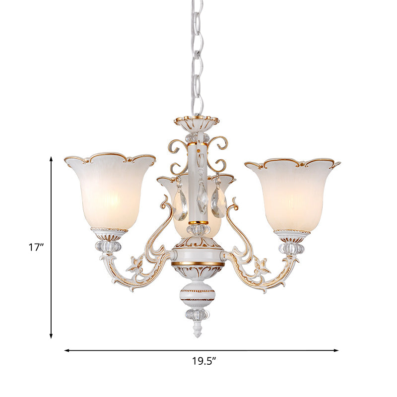 Cream Glass Floral Chandelier Light Traditional 3/5/6 Lights Bedroom Suspension Pendant in Beige Clearhalo 'Ceiling Lights' 'Chandeliers' Lighting' options 813410