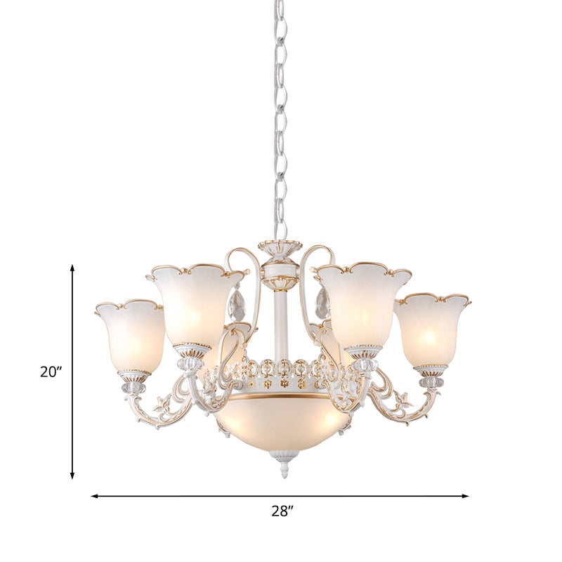 Cream Glass Floral Chandelier Light Traditional 3/5/6 Lights Bedroom Suspension Pendant in Beige Clearhalo 'Ceiling Lights' 'Chandeliers' Lighting' options 813420