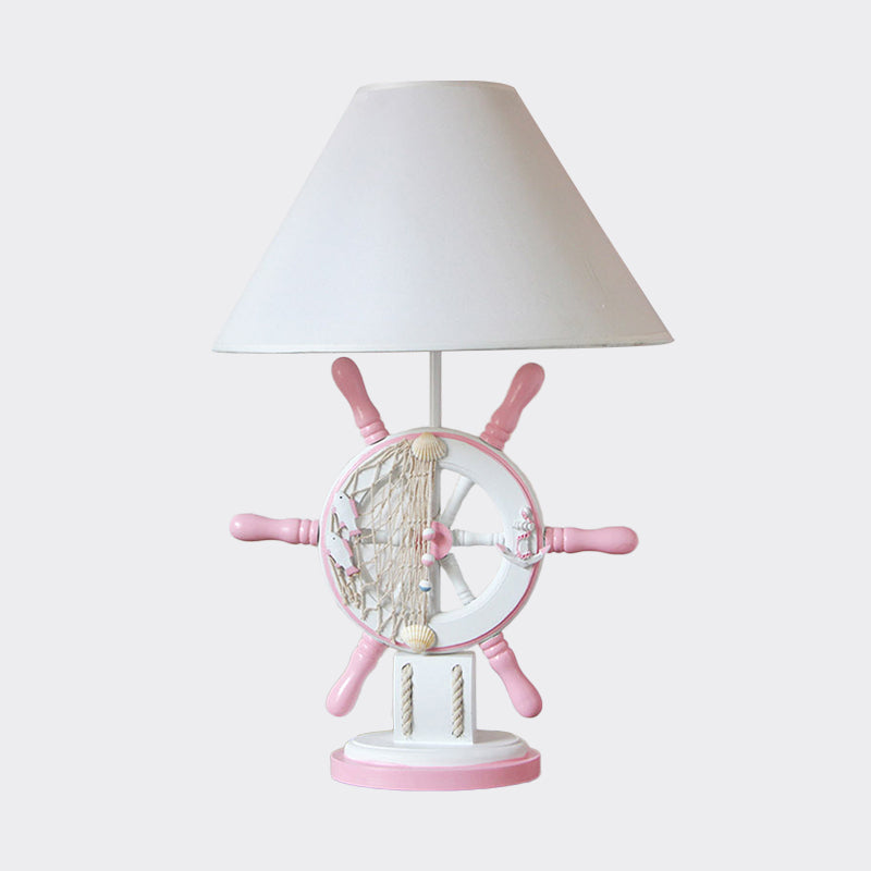 Rudder Wood Table Lamp Cartoon 1 Head Pink/Green Nightstand Lamp with Cone Fabric Shade for Bedroom Clearhalo 'Lamps' 'Table Lamps' Lighting' 813441