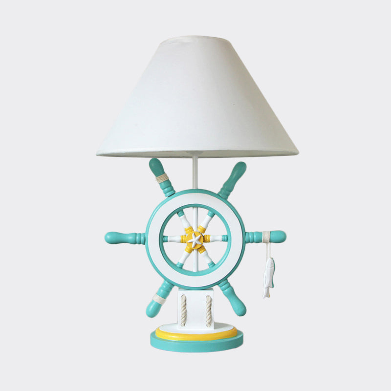 Rudder Wood Table Lamp Cartoon 1 Head Pink/Green Nightstand Lamp with Cone Fabric Shade for Bedroom Clearhalo 'Lamps' 'Table Lamps' Lighting' 813446