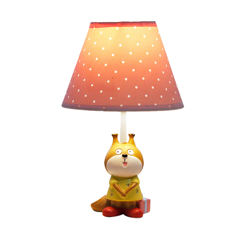 1 Head Study Room Reading Light Cartoon Red/Yellow Task Lamp with Dog Resin Base with Spots Fabric Shade Clearhalo 'Lamps' 'Table Lamps' Lighting' 813456
