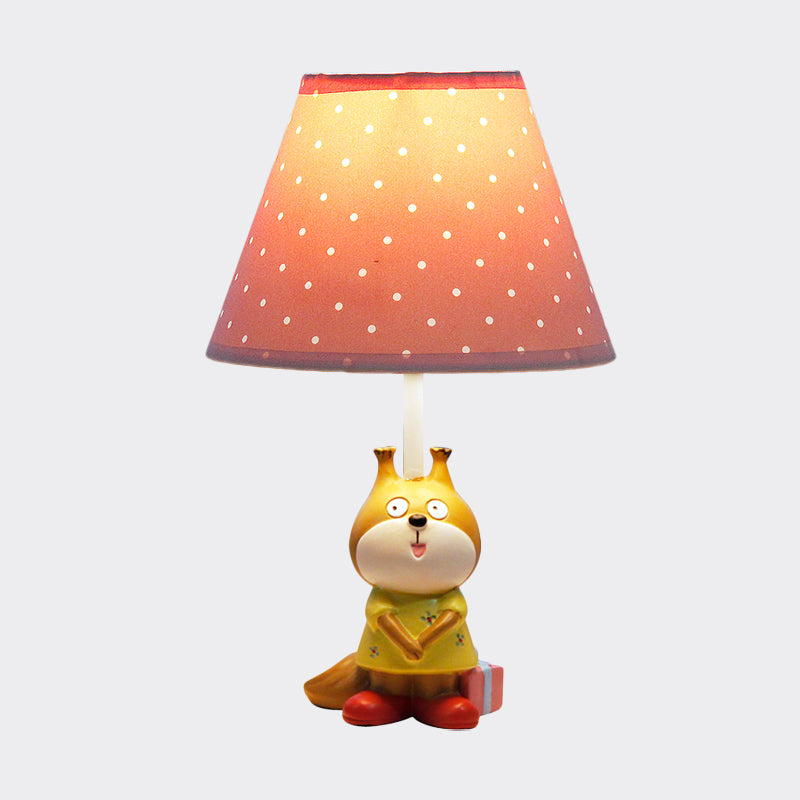 1 Head Study Room Reading Light Cartoon Red/Yellow Task Lamp with Dog Resin Base with Spots Fabric Shade Clearhalo 'Lamps' 'Table Lamps' Lighting' 813457