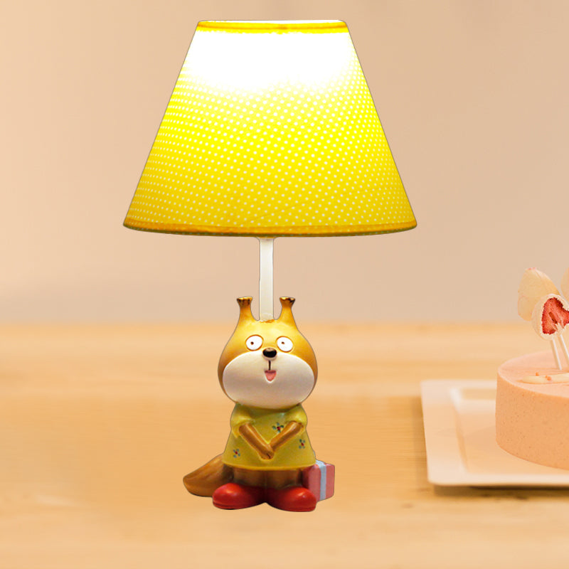 1 Head Study Room Reading Light Cartoon Red/Yellow Task Lamp with Dog Resin Base with Spots Fabric Shade Yellow Clearhalo 'Lamps' 'Table Lamps' Lighting' 813459