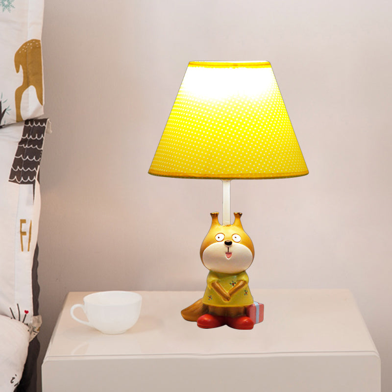 1 Head Study Room Reading Light Cartoon Red/Yellow Task Lamp with Dog Resin Base with Spots Fabric Shade Clearhalo 'Lamps' 'Table Lamps' Lighting' 813460