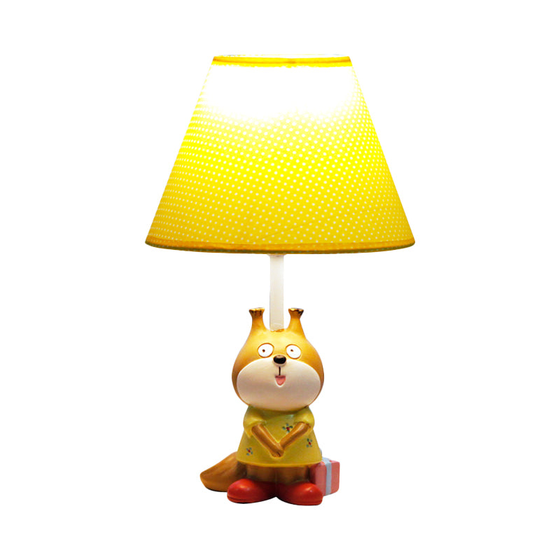 1 Head Study Room Reading Light Cartoon Red/Yellow Task Lamp with Dog Resin Base with Spots Fabric Shade Clearhalo 'Lamps' 'Table Lamps' Lighting' 813461