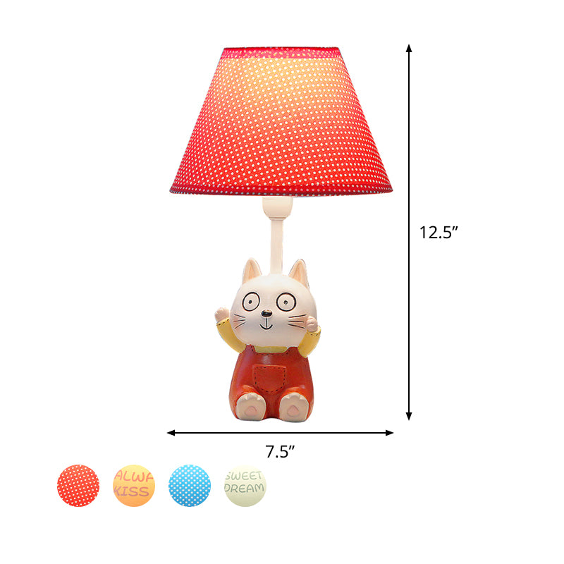 Cat Study Room Reading Lamp Resin 1 Head Cartoon Task Lighting in Red/Blue with Letter/Spots Shade Clearhalo 'Lamps' 'Table Lamps' Lighting' 813466