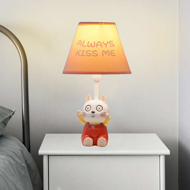 Cat Study Room Reading Lamp Resin 1 Head Cartoon Task Lighting in Red/Blue with Letter/Spots Shade Clearhalo 'Lamps' 'Table Lamps' Lighting' 813468