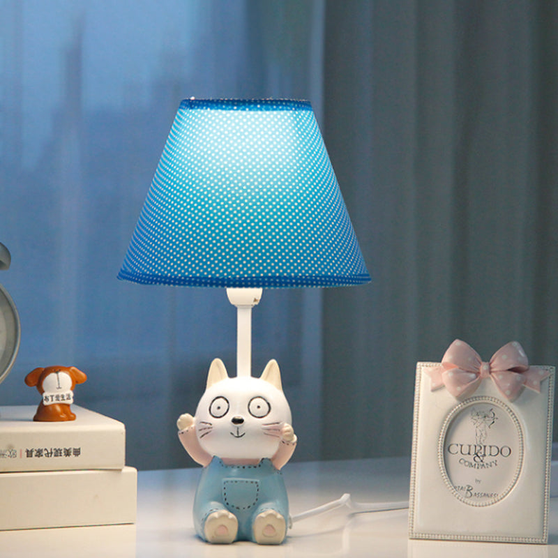 Cat Study Room Reading Lamp Resin 1 Head Cartoon Task Lighting in Red/Blue with Letter/Spots Shade Clearhalo 'Lamps' 'Table Lamps' Lighting' 813472