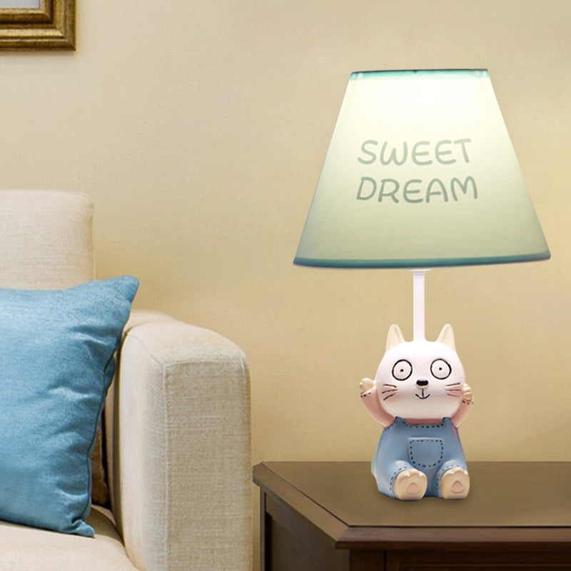 Cat Study Room Reading Lamp Resin 1 Head Cartoon Task Lighting in Red/Blue with Letter/Spots Shade Blue Letter Clearhalo 'Lamps' 'Table Lamps' Lighting' 813475