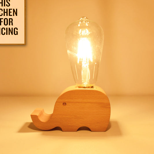 Modern Single Bulb Reading Lamp with Glass Shade Beige Sheep/Elephant/Cow Small Desk Lamp for Bedroom Wood Elephant Clearhalo 'Lamps' 'Table Lamps' Lighting' 813500