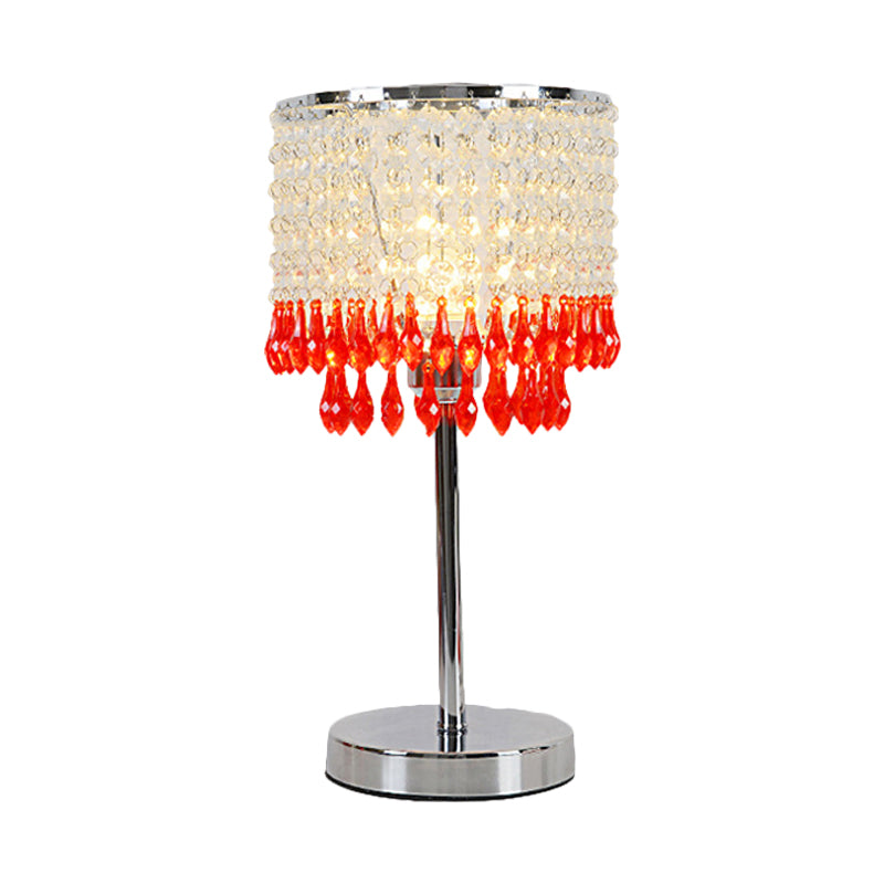 Crystal Beaded Red/Pink/Purple Table Lamp 2 Tiers Tassel Single-Bulb Modernist Nightstand Light for Bedside Clearhalo 'Lamps' 'Table Lamps' Lighting' 813517