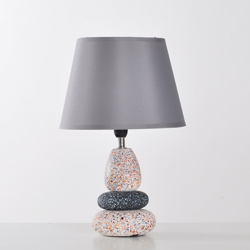 Ceramics Stone Shape Night Light Modernist LED Night Table Lamp in Black/Grey with Fabric Shade Clearhalo 'Lamps' 'Table Lamps' Lighting' 813541